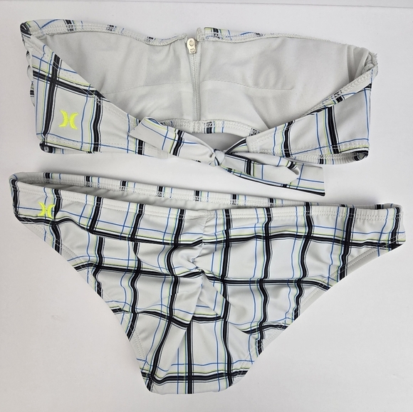 HURLEY Y2K Swim Suit Strapless Bikini Scrunch Butt White Multicolor Women Size M - Picture 8 of 13